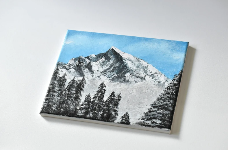 a painting of some snow covered mountains