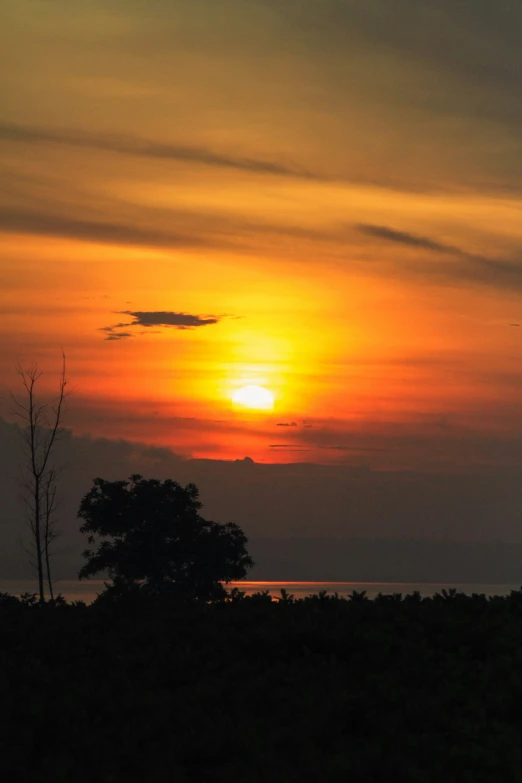 a beautiful sunset with an airplane flying in front