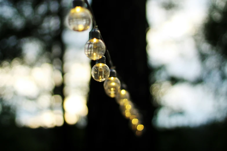 a close up of many bubbles attached to a line of lights