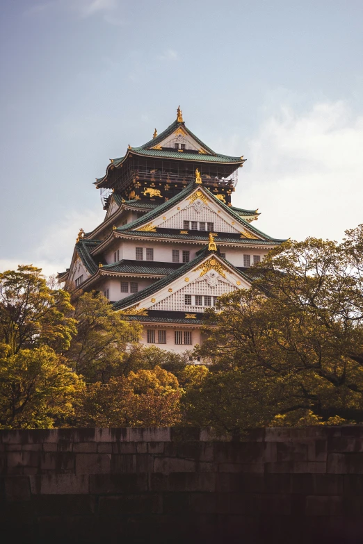 an oriental - style building in the middle of trees