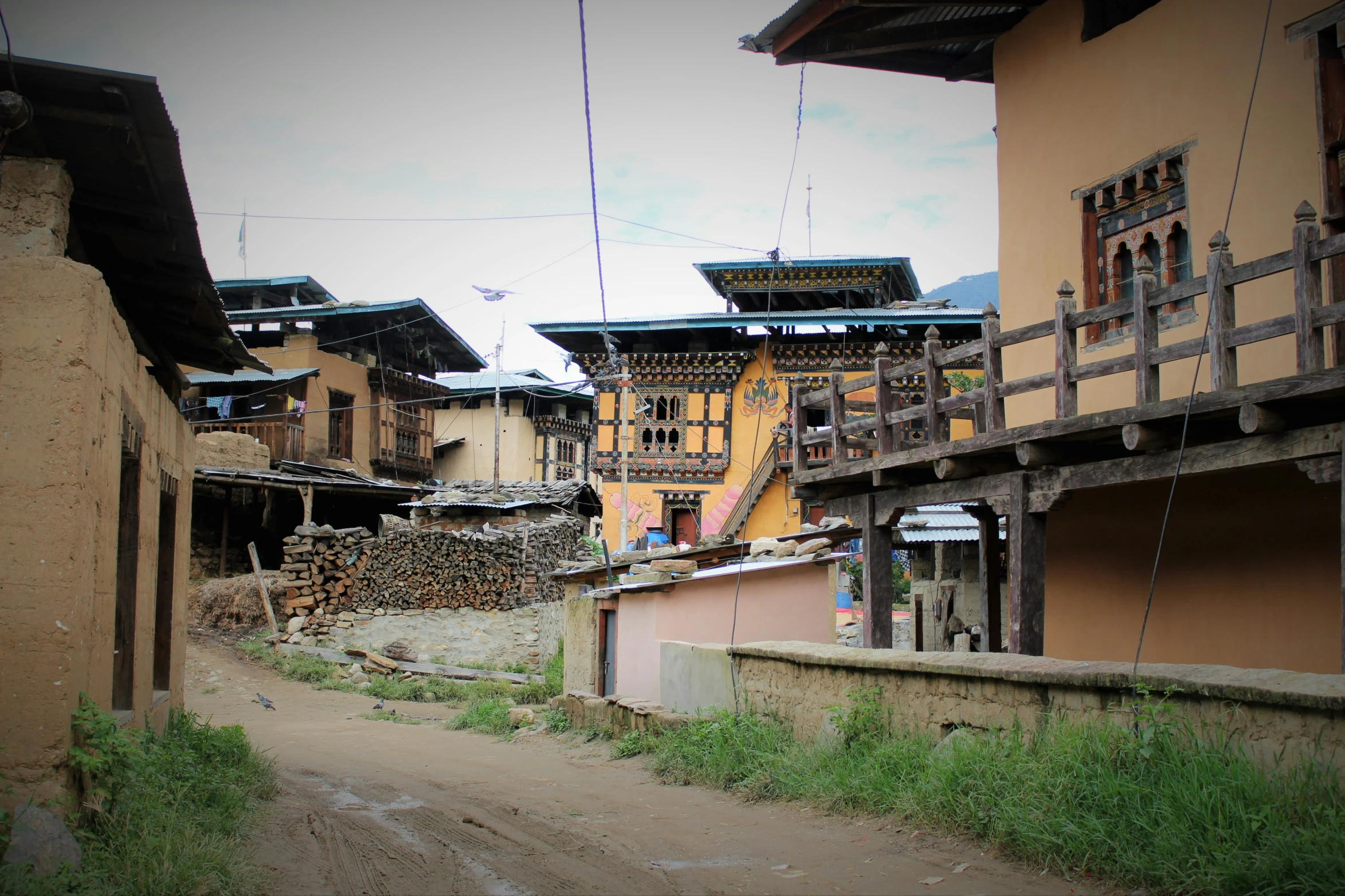 small village housing system with stairs leading to multiple buildings