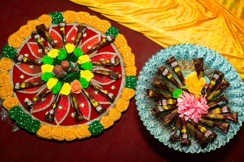 decorative paper plates on display on table