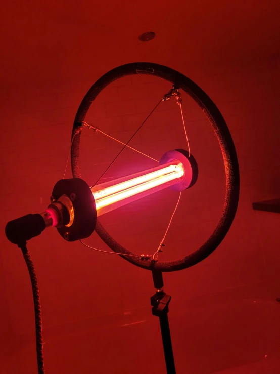 a bike wheel is being charged with lights