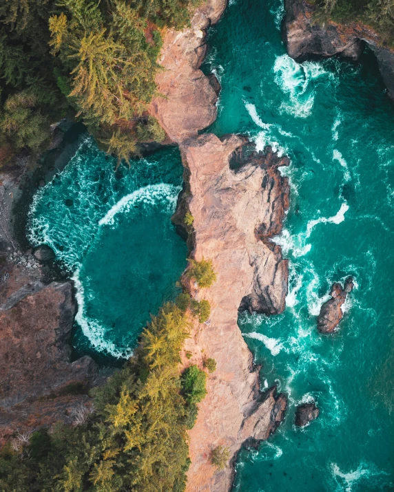 the view looking down on an aerial pograph of the water