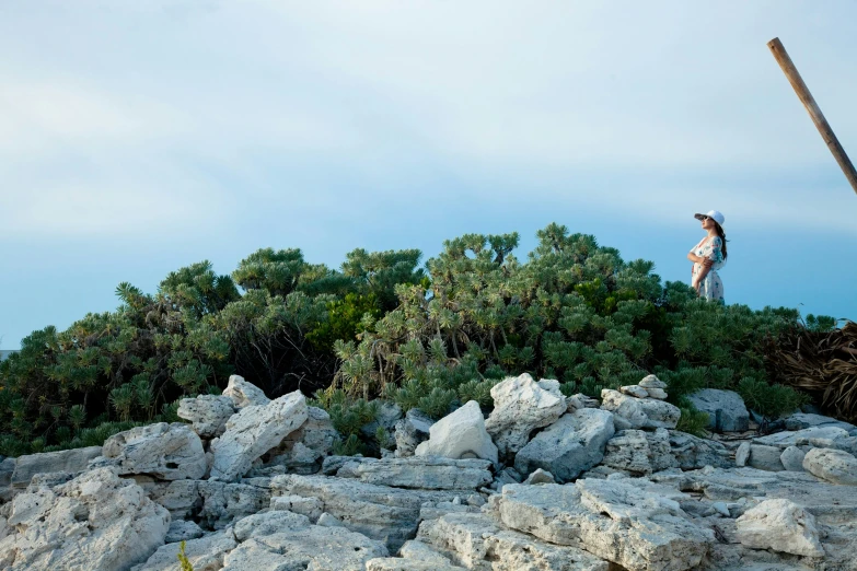 there is a male on top of a rock ledge