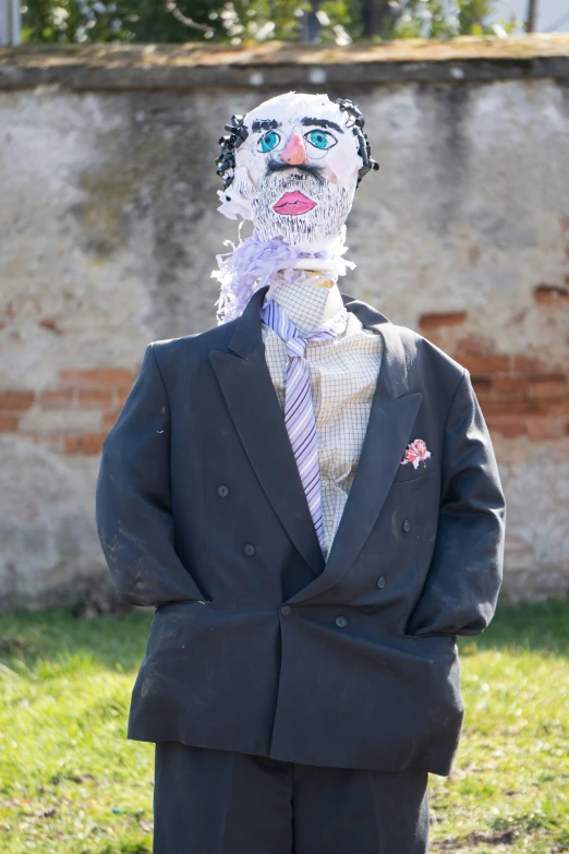 a man with a suit jacket and a strange mask