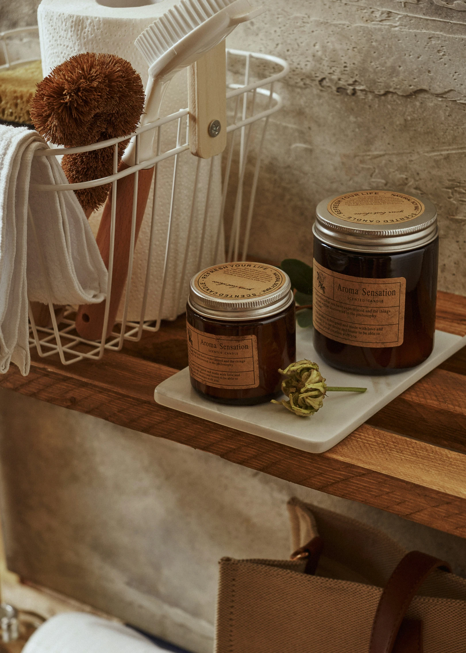 jars of honey sit next to each other in front of the sink