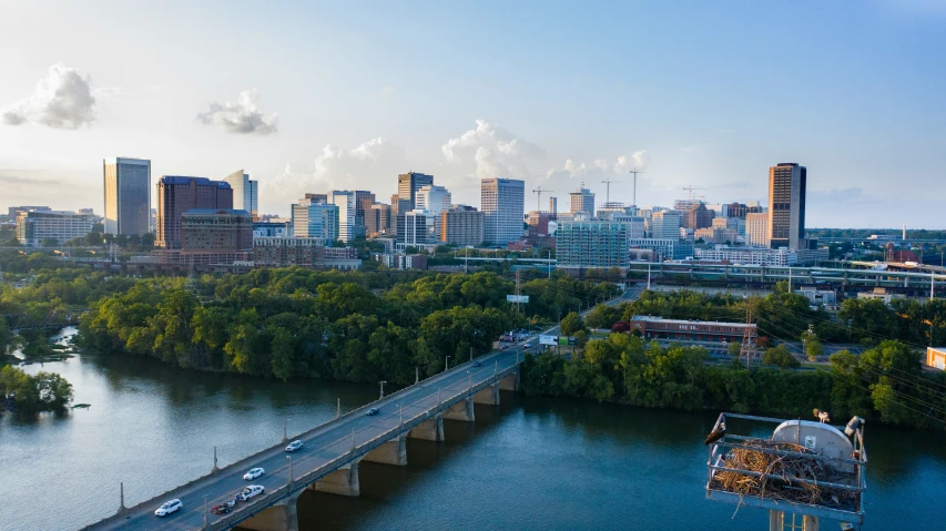 a view of a city skyline and a river