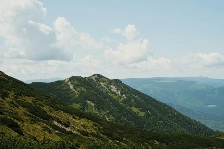 view of mountains, including a very steep peak