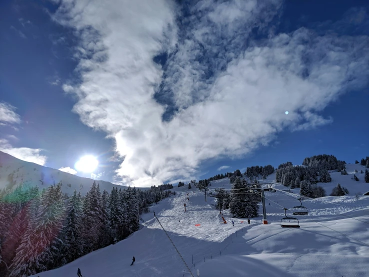 some people riding skis on a snowy slope