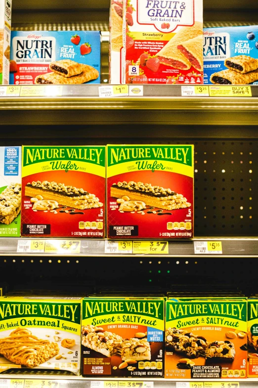 an assortment of nature valley pies in the supermarket