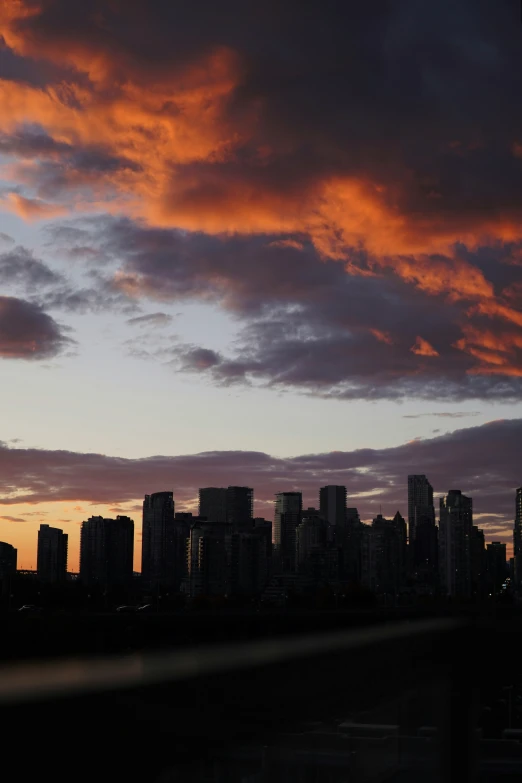 a city skyline during a sunset in the evening