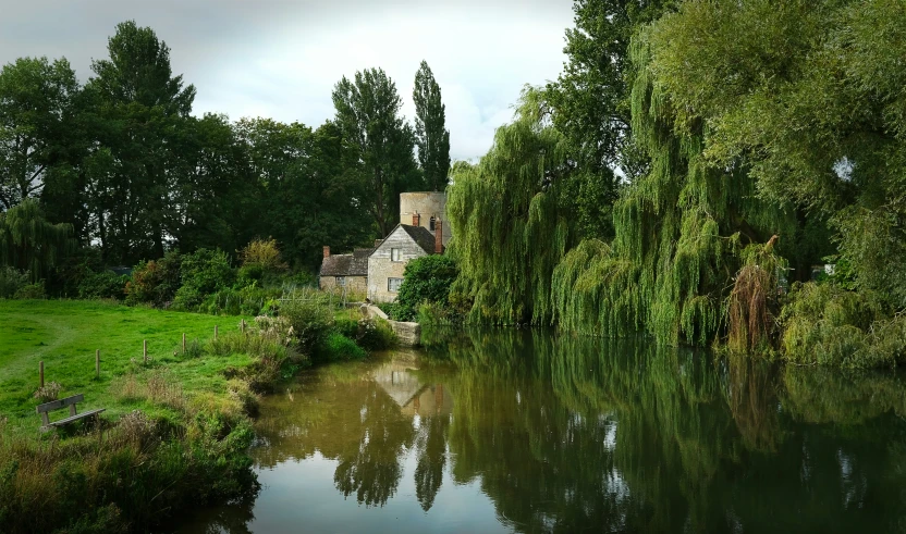 a small village nestled near a river