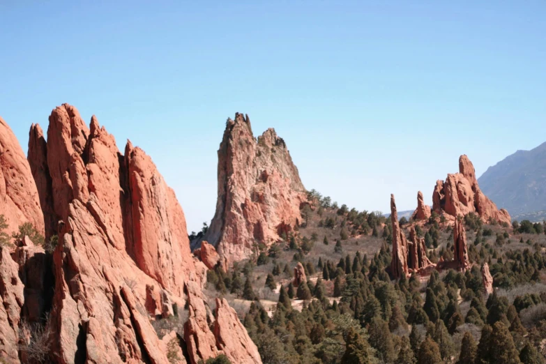 the landscape with the mountains is in the shape of rocks