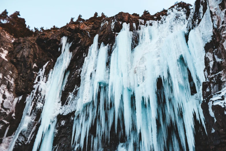 ice climbing up the side of a rock face