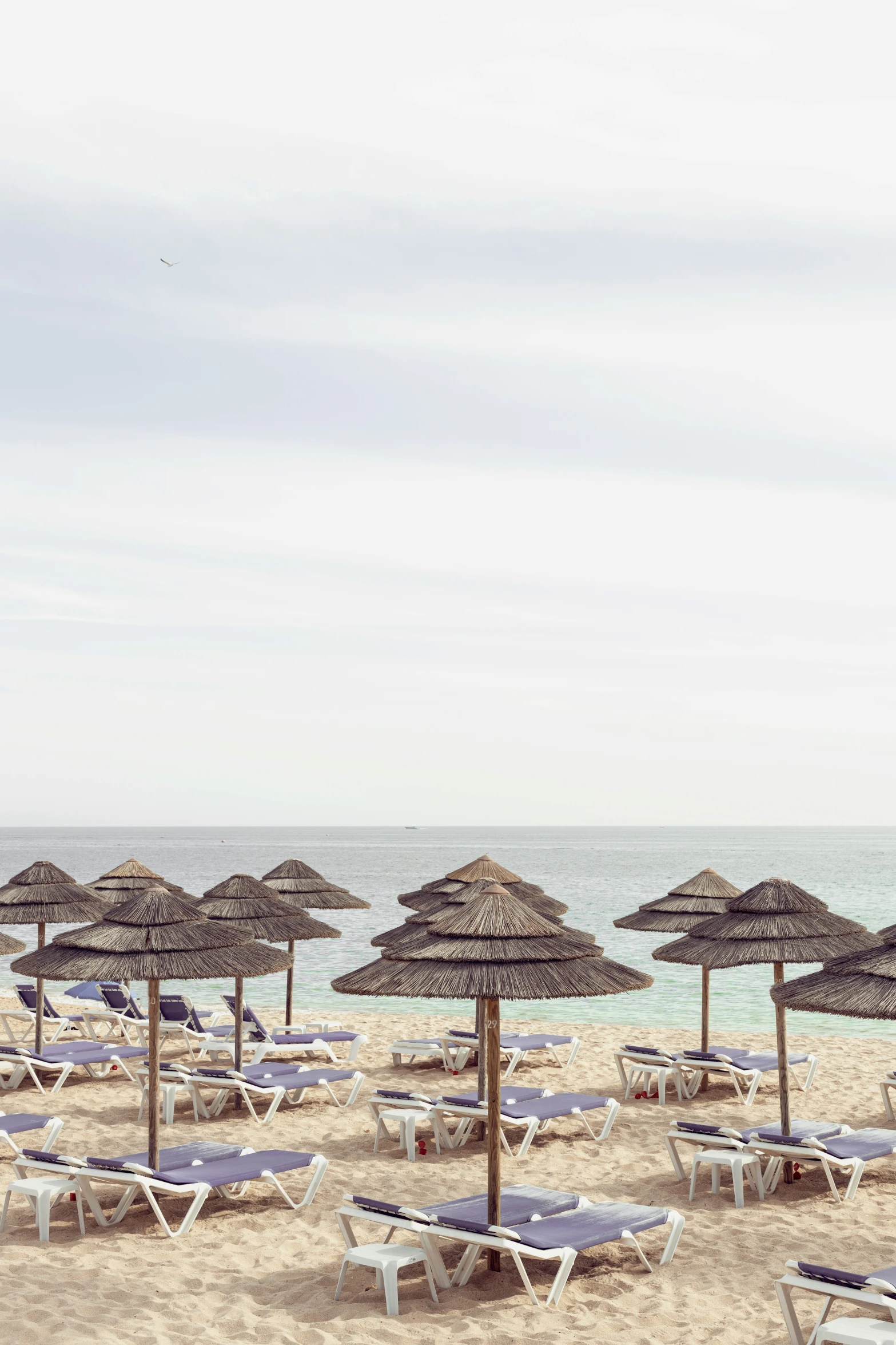 chairs are covered with umbrellas at the beach