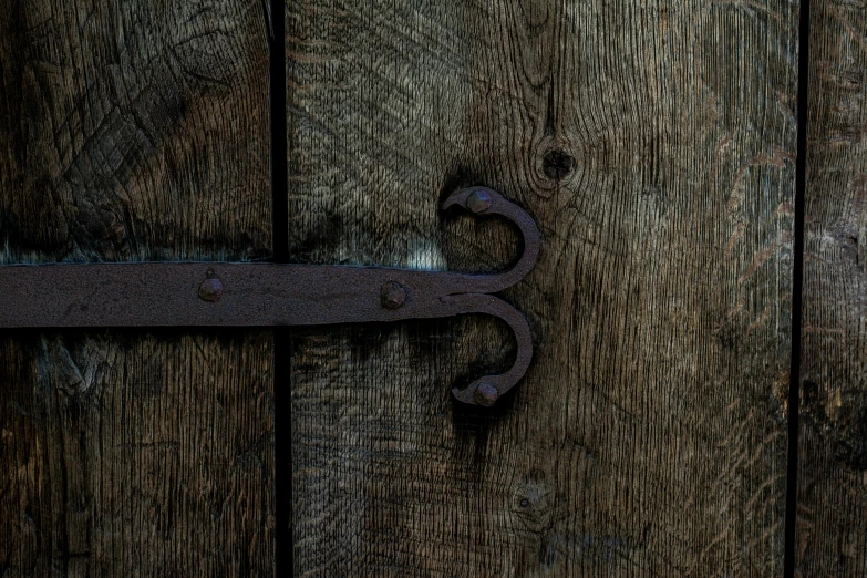 closeup of a rusted metal tool resting on a piece of wood