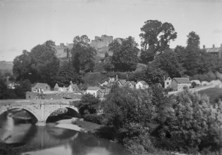 black and white pograph of the city and river