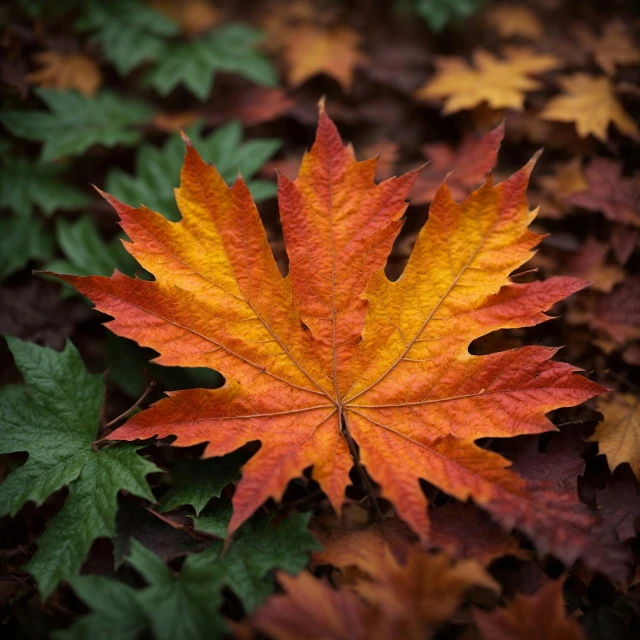 a very pretty red and yellow leaf on the ground