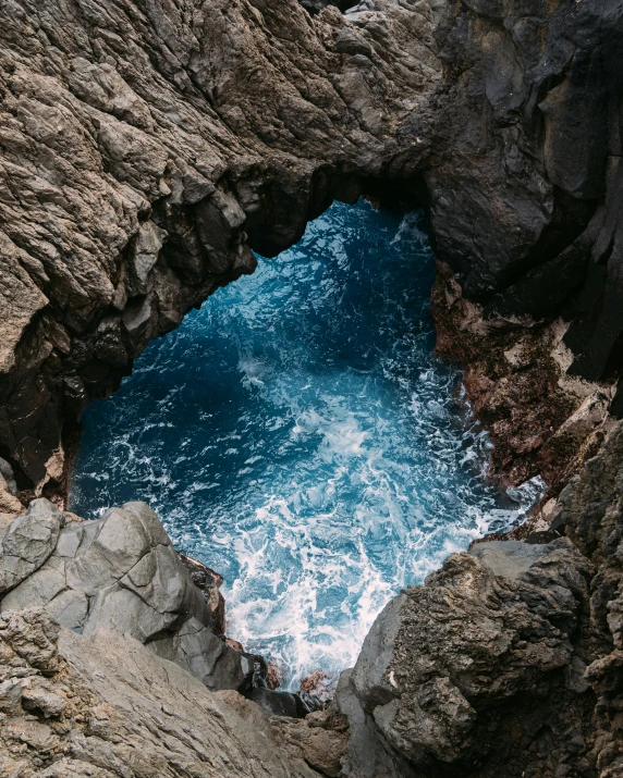 rocks and blue water in between them at the beach