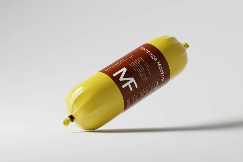 an empty yellow bottle with red writing on it