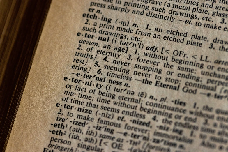 the page in a dictionary with black ink