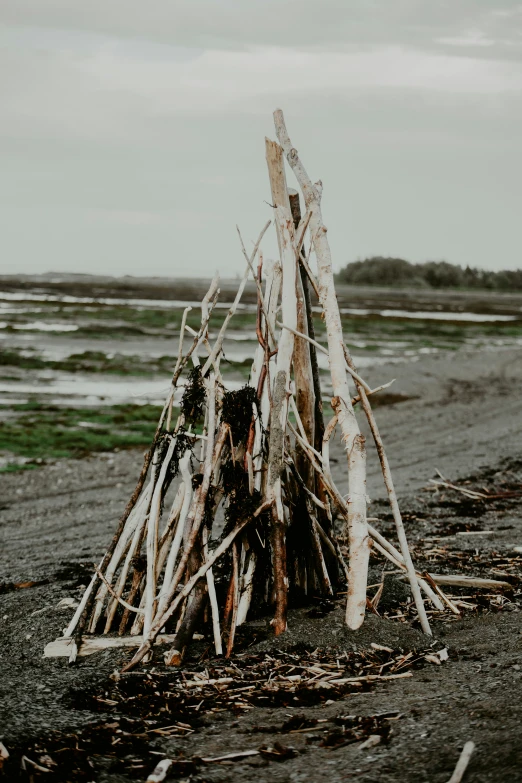 a white sculpture with sticks sticking out of it