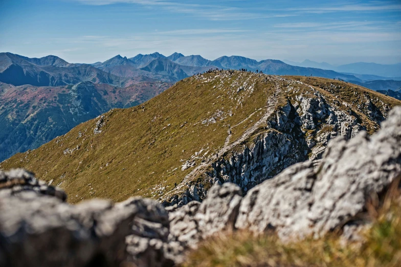 mountains are seen in the distance with some grass