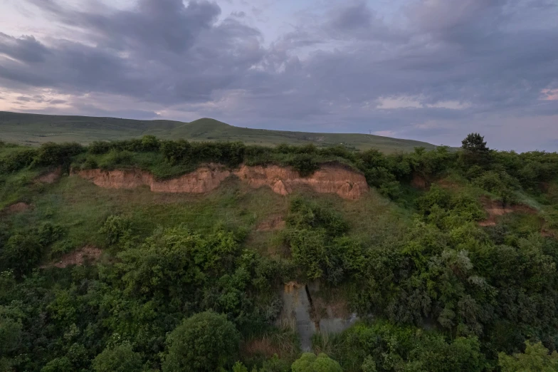 trees and dirt cliffs on the edge of an area