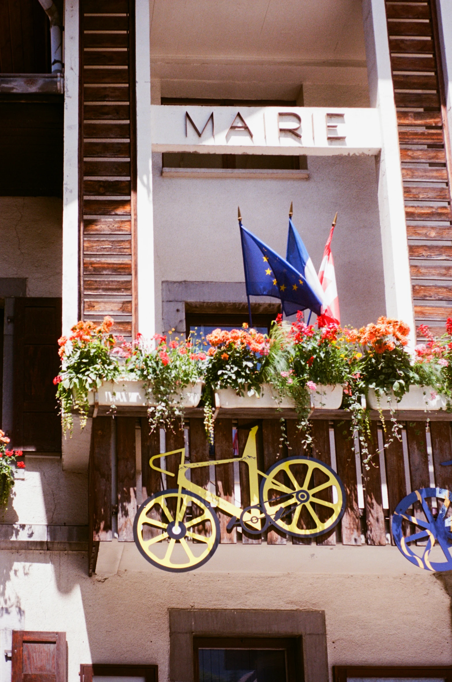 an ornate building with a bike on the outside