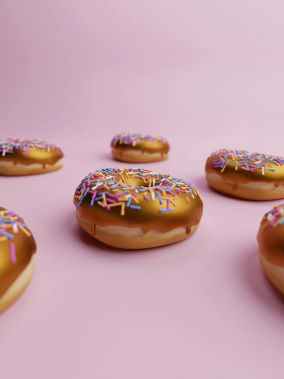 a bunch of donuts with various colored sprinkles on them