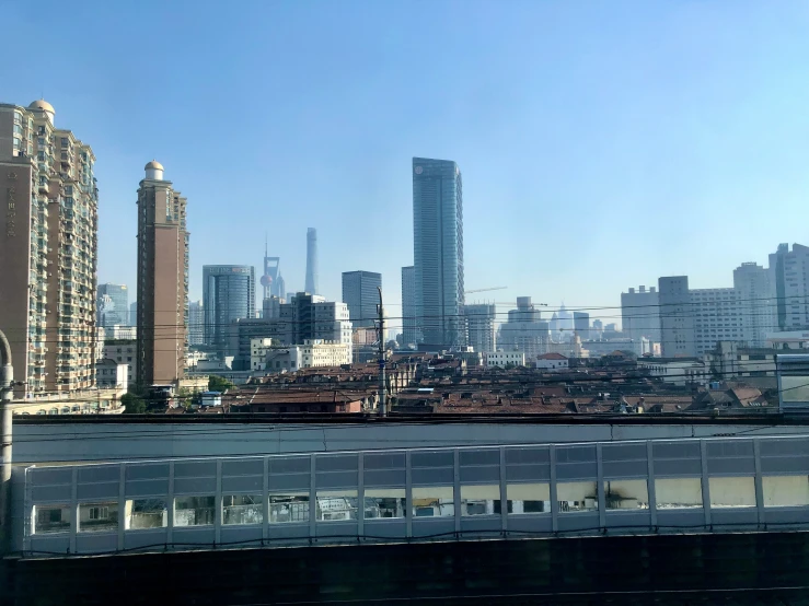 tall buildings with a sky line in the background