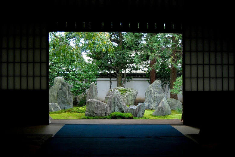 the view from inside the building into the garden