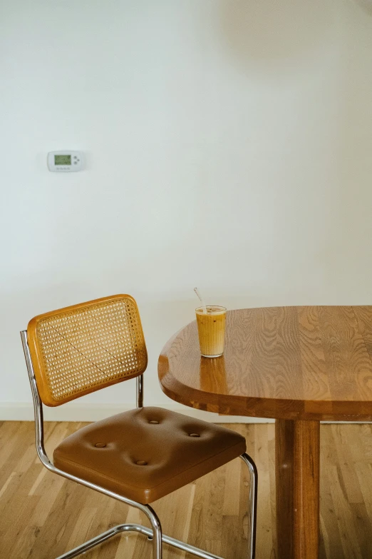 two chairs at the table in front of a plant