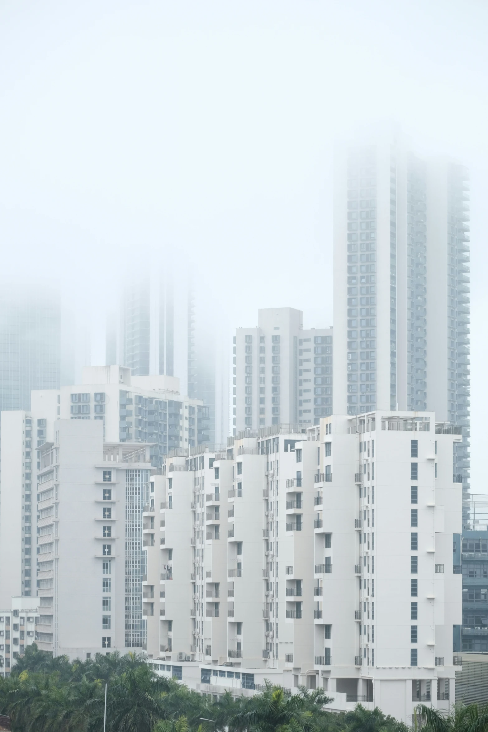 a hazy view of a large building in the distance