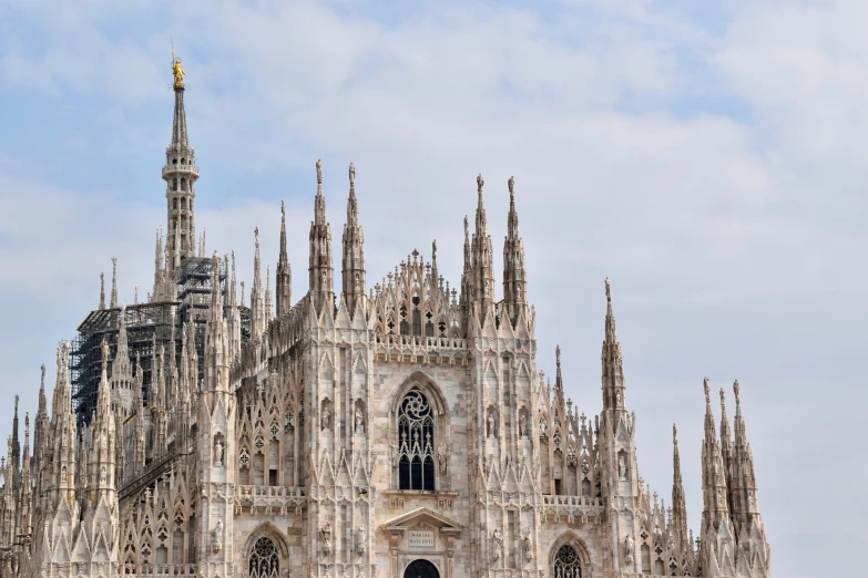 the front of a cathedral built to look like it is being constructed