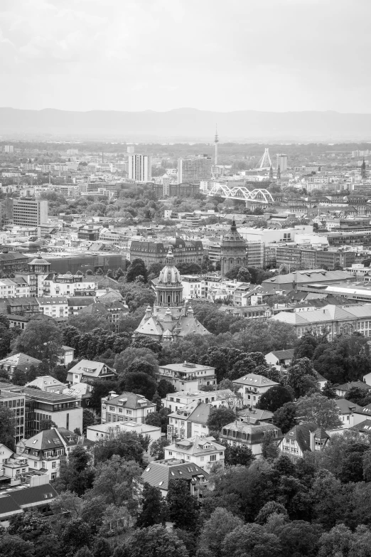 a black and white view of an urban city from above