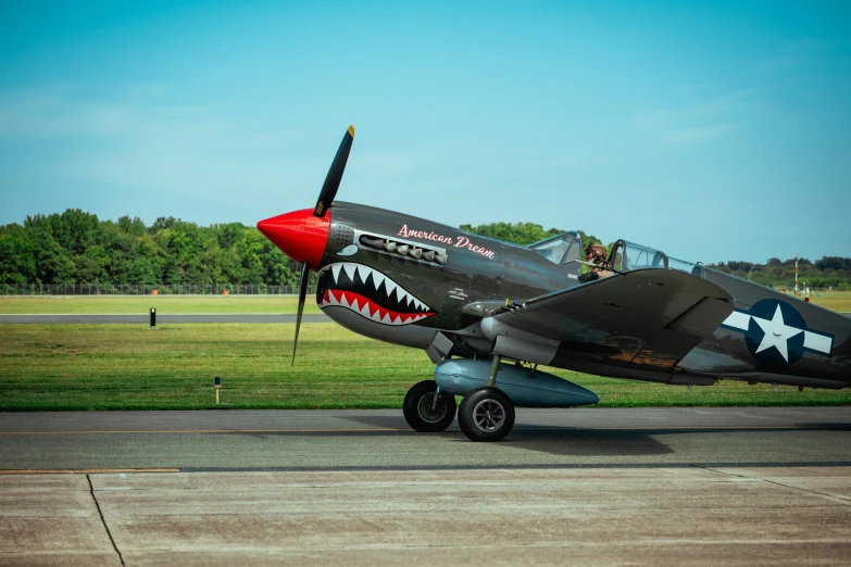 the black and white airplane has a shark teeth on the side