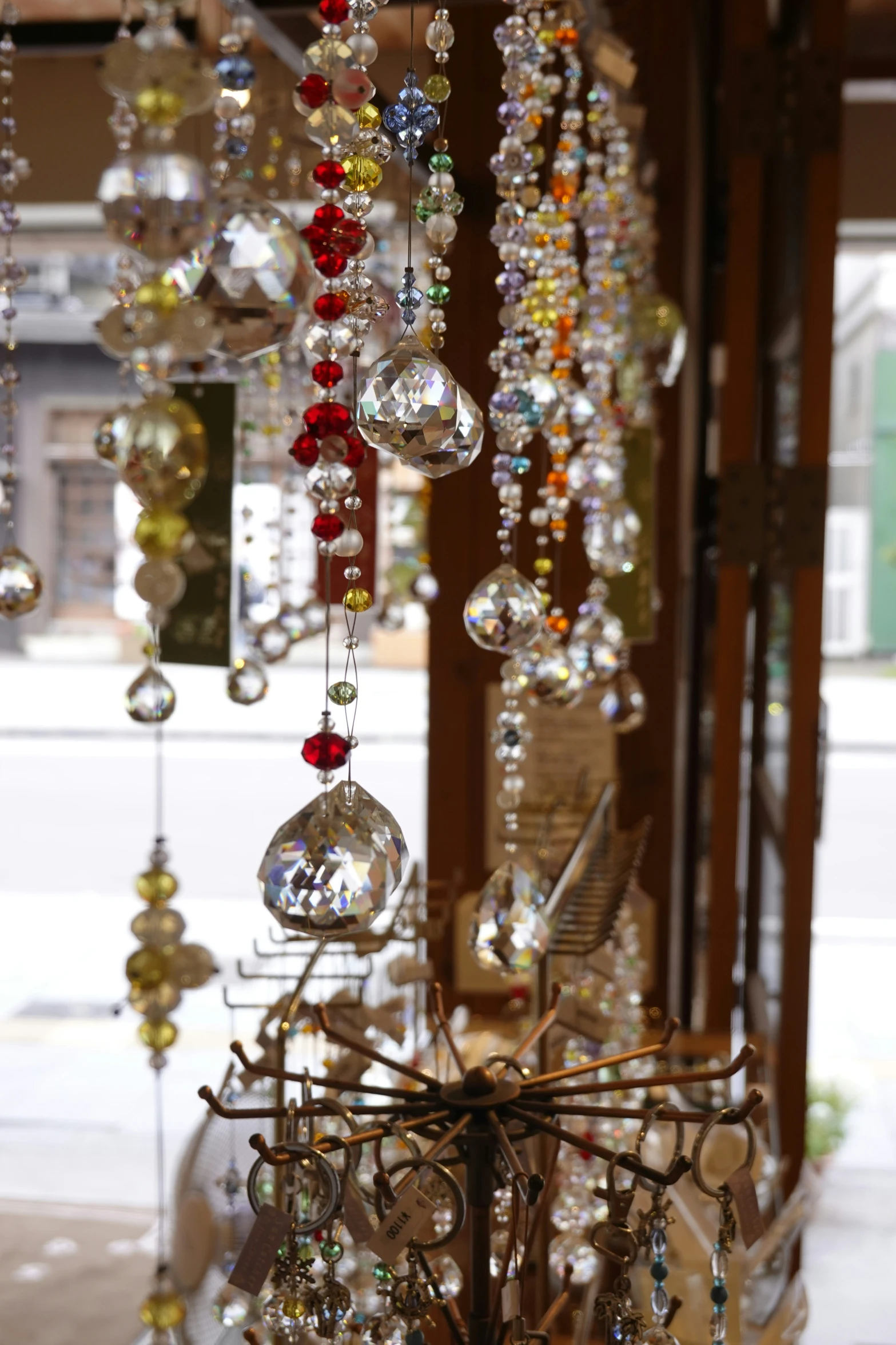 a display of ornaments and necklaces in a store