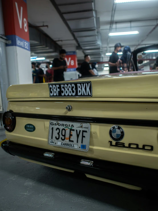 the rear bumper of a classic bmw car