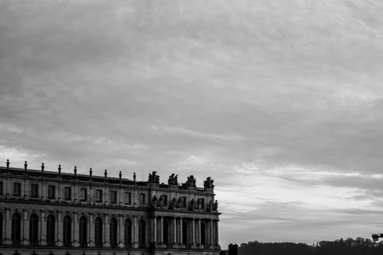 a black and white po of a large building