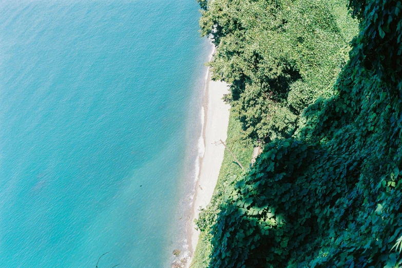 an aerial s of a lush green valley near the ocean