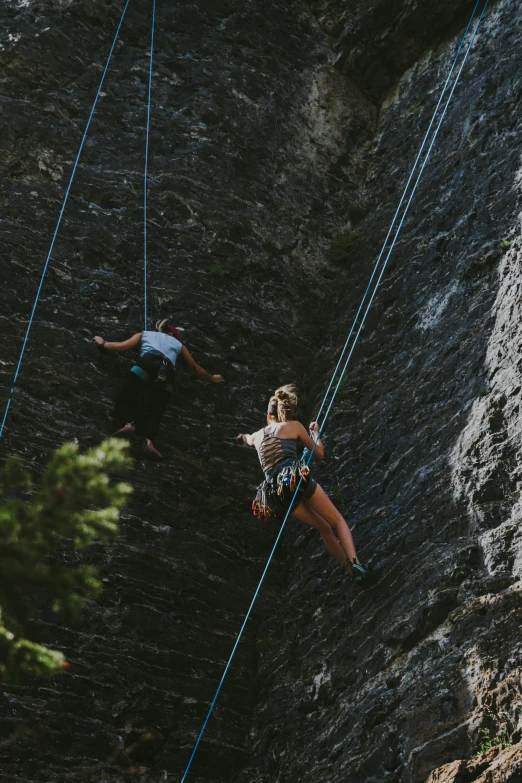 two people in shorts on a tight rope