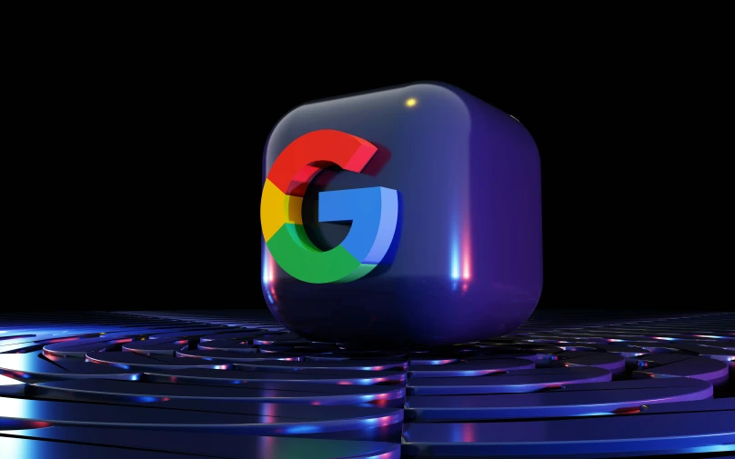 a very bright and colorful logo on top of multiple blue circles