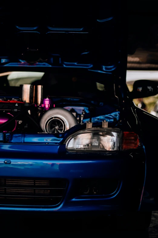 an engine in the trunk of a car