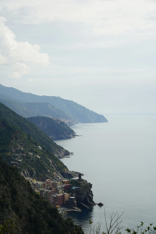 large body of water next to mountains on a cloudy day