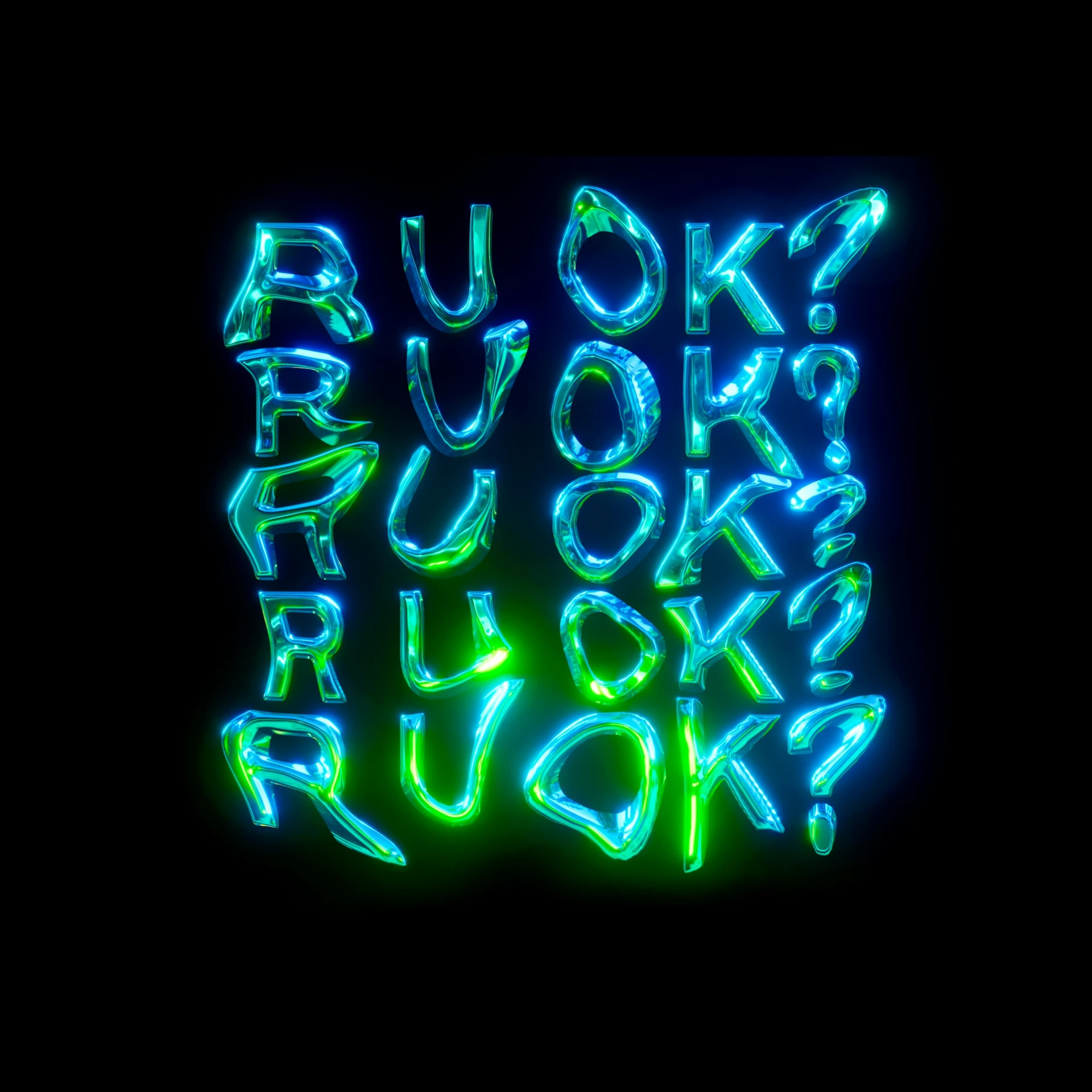 neon lit letters are positioned in an upper case