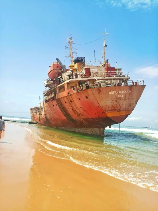 a large ship that is laying in the water