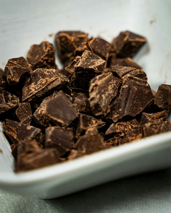 small chunks of chocolate sitting in a bowl