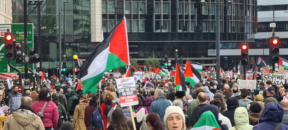 a large group of people standing on a street